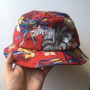 Red Hawaiian Stussy Bucket Hat